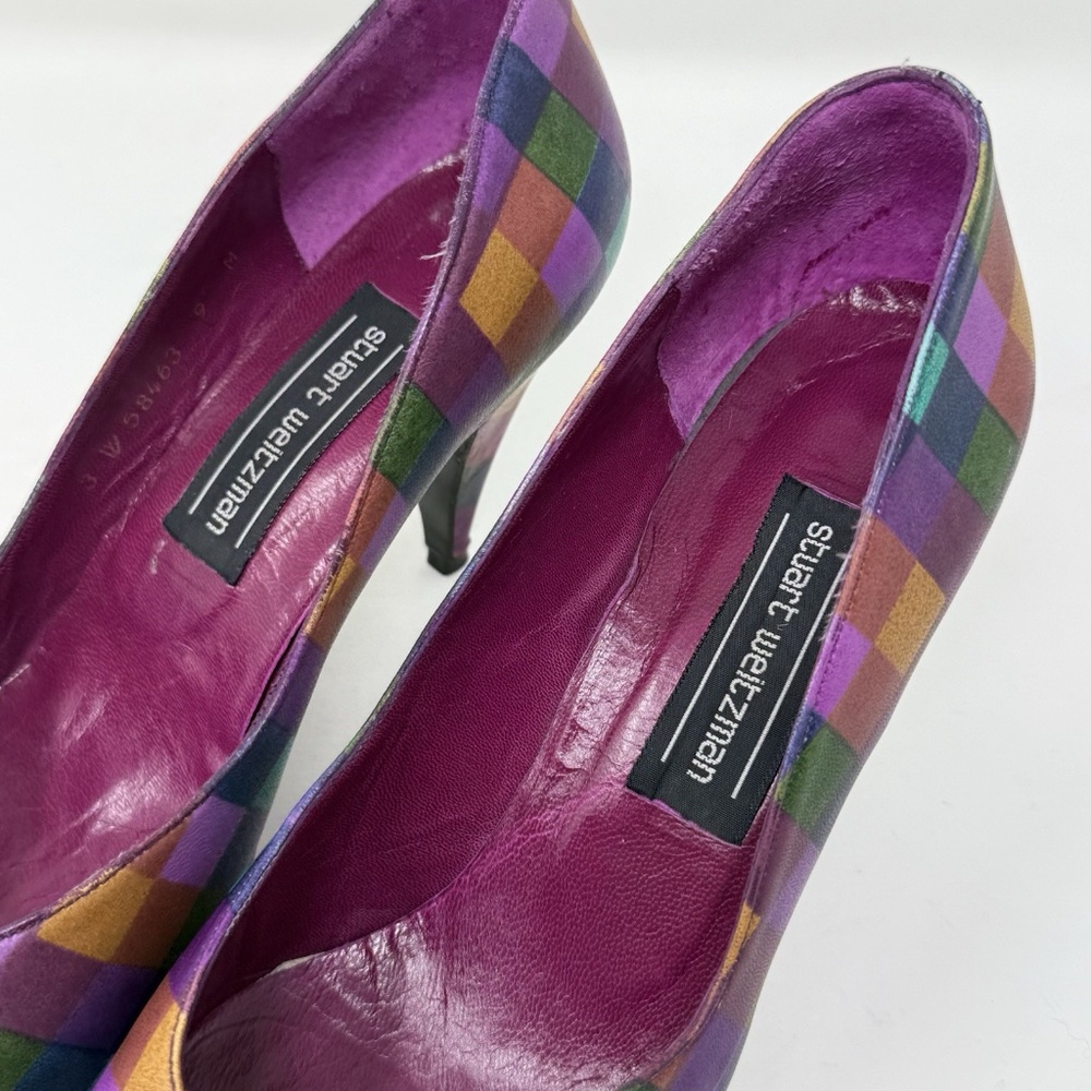 Vintage Stuart Weitzman 80s Bright Multicolor Heels Leather Sz Womens 9 Colorful - Picture 6 of 16